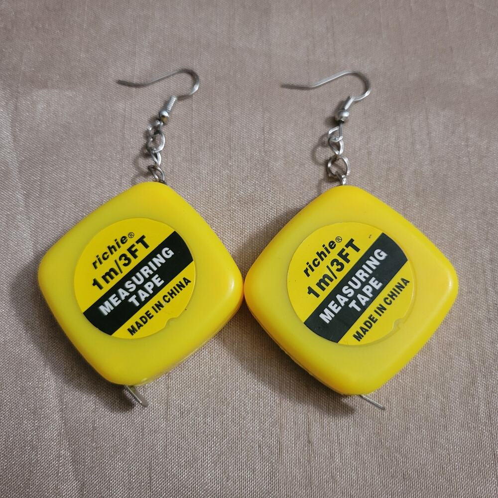 Working mini tape measure interactive earrings